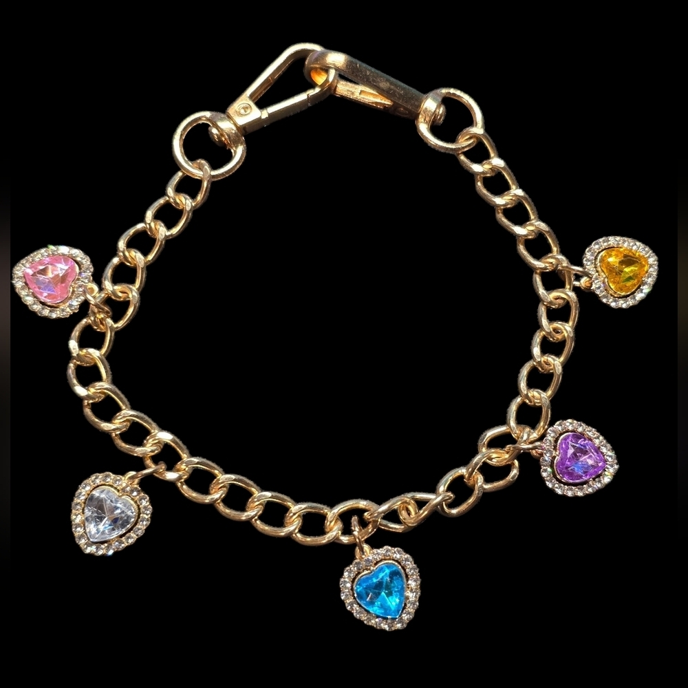 Elegant Gold Bag Chain with Colorful Heart Accents